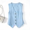 Colete de Linho Feminino de Verão Slim Fit com Manga Curta: Colete Blazer Leve, Sem Mangas, Decote V