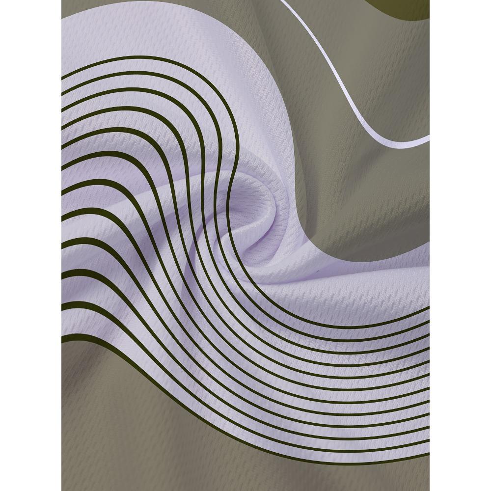 Men's Fashion Striped Patchwork 3D Print Short Sleeve - Casual Round-neck Stripes Design, Machine Washable, Suitable for All Seasons and Versatile