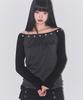 ILLIGO Raglan Off-Shoulder Long Sleeve Striped Charcoal