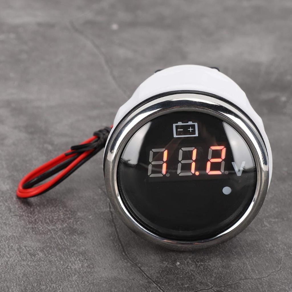 Voltage Meter, 2in Battery Voltage Gauge LED Digital Display IP67 Waterproof Smart Alarm Universal for Boat Auto (Black)