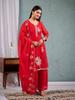 Red Kurta Palazzo Set Embroidered Ethnic Suit with Dupatta Party Wear Indian Dress