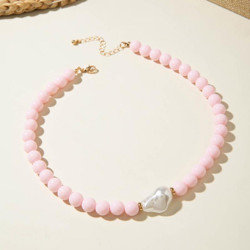 Boho Beaded Jewelry Set Irregular Imitation Pearl Charm Necklace Bracelet for Summer Beach Vacation Accessory