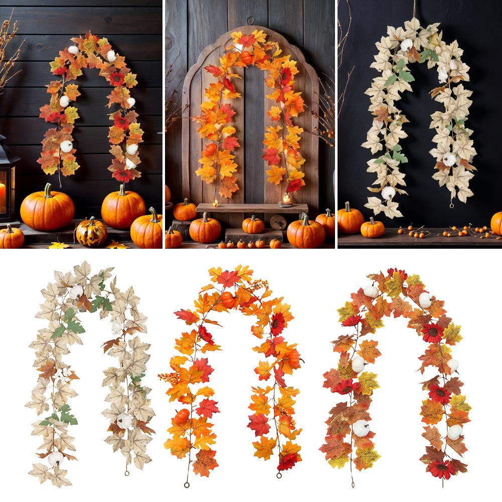 Autumn Decor Artificial Maple Fall Leaf Vine Garland Hanging Wedding Thanksgiving Decorations Home Halloween Fireplace Decor