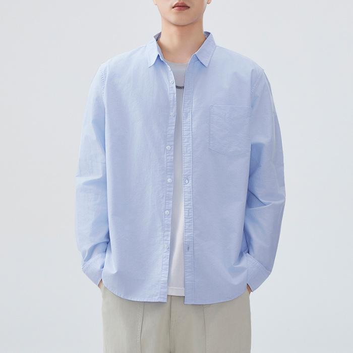 Retro Spring New Style Long-sleeved Men's Oxford Cotton Shirt Solid Color Shirt American Style