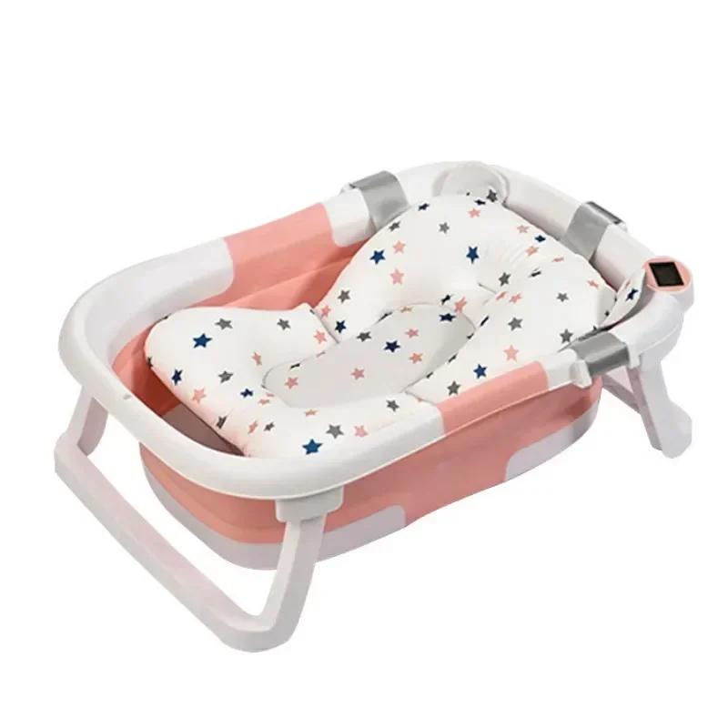 Real-time Temperature Silicone Baby Take A Bath Bathtub Non-Slip Foot Bath Bucket Folding Bathroom with Temperature Sensing