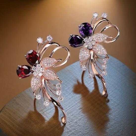 Elegant Floral Zircon Brooch for Women - Suit & Sweater Accessory
