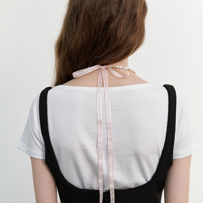 LOVE ME MONSTER Baroque Pearl Sheer Ribbon Necklace (L241MNK010)