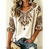 Women's Boho Geometric Tribal Print Tie Front Blouse, Casual Loose Top for Spring Summer Daily Wear