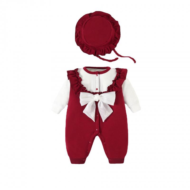 Newborn Girl Autumn/Winter Princess Romper: Velvet-Enhanced Bodysuit for 100 Days & Outings