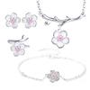 Silver Cherry Blossom Flower Cubic Zirconia Stone Jewelry Sets for Women Floral Necklace Bracelet Earring Ring Wedding Set