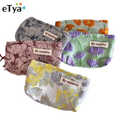 Französische geprägte Blumen-Kosmetiktaschen, große Kapazität, Reisen, tragbare Aufbewahrungstaschen, lässige Make-up-Hülle für Mädchen, Handy-Handtaschen