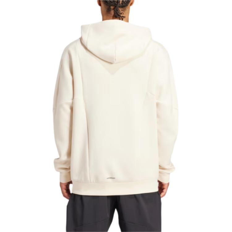 Adidas Designed For Training Hoodie Logo Print Pullover Long Sleeve Sweatshirt Men Hoodies Beige JI6259