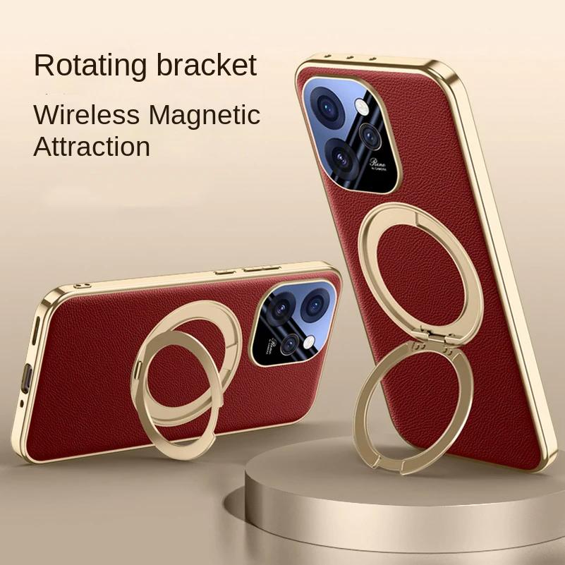 Rotatable Metal Magnetic Bracket Holder Lens Film Protection Case For OPPO Reno 15 Pro Reno15 Slim Leather Cover