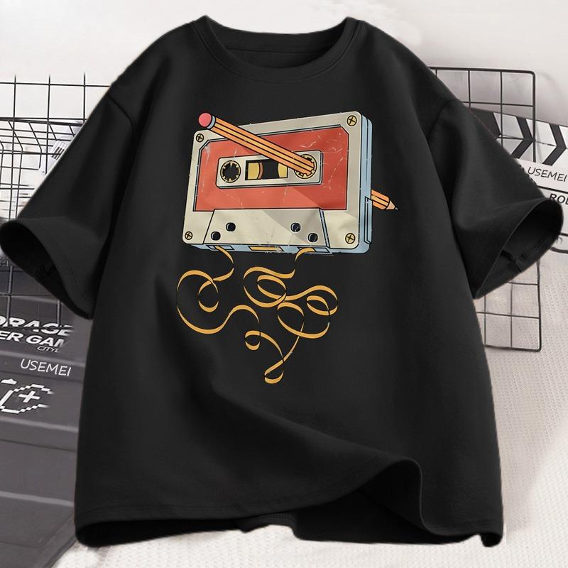 Summer Harajuku Cassette Tape Pencil T Shirt Music Retro Tshirt Loose Short Sleeve Casual Tee Shirt Harajuku Clothing Gift