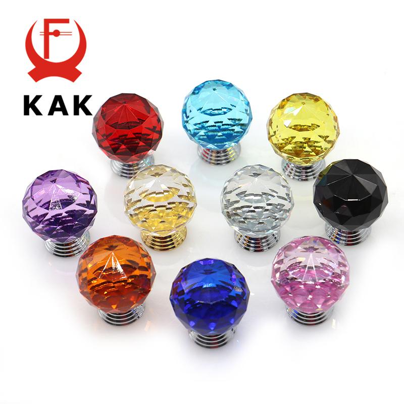 KAK 30mm Crystal Glass Knobs Cabinet Handles Colorful Crystal Ball Cupboard Pulls Drawer Knobs Kitchen Furniture Handle Hardware