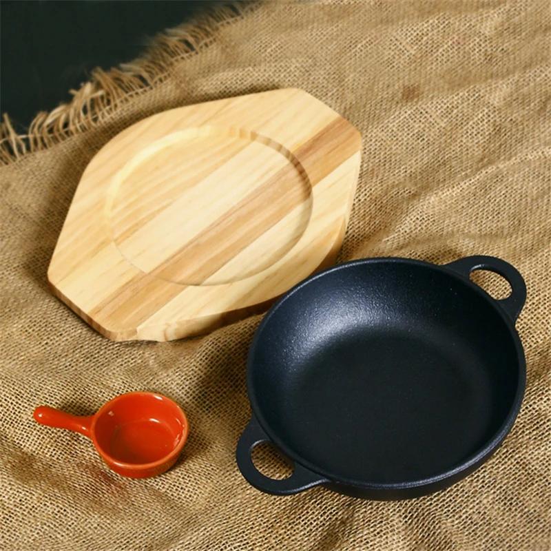 Korean Cast Iron Round Steak Plate Special Dishes Commercial Barbecue Pot Steak Pan Non Stick Plate Barbecue Tray Sizzling Plate