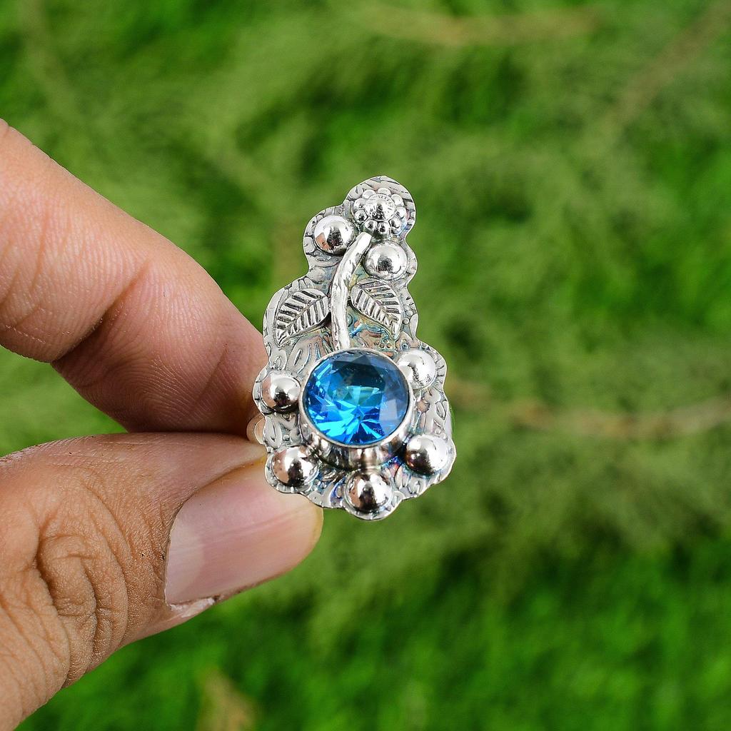 Mothers Day Deal 925 Silver Natural Swiss Blue Topaz Promise Flower Ring Jewelry