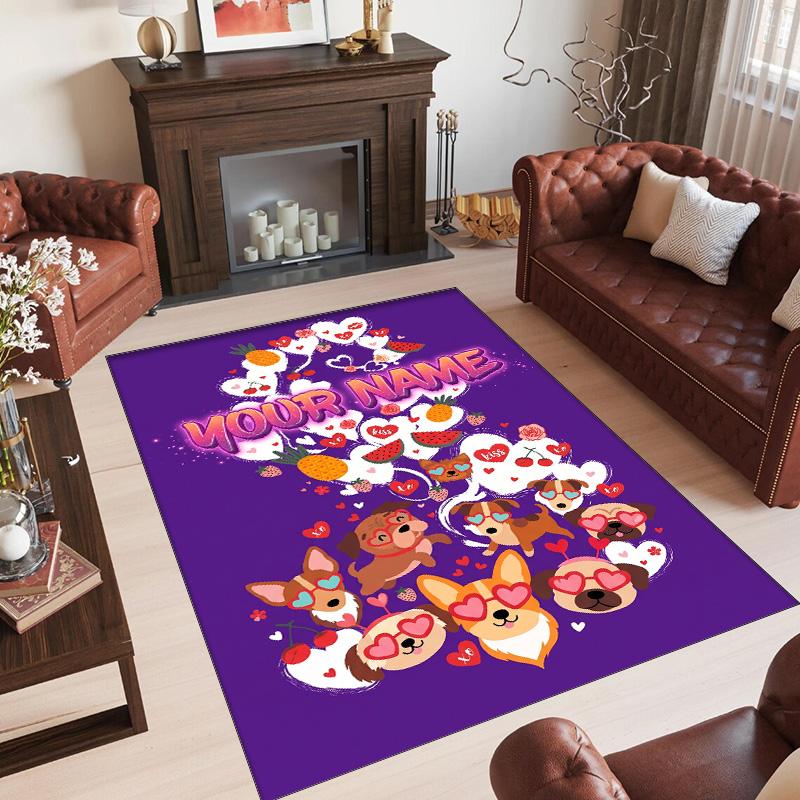 Hearts Theme Crystal Velvet Floor Rug Personalized Custom Name Text Warm Carpet Home Decoration