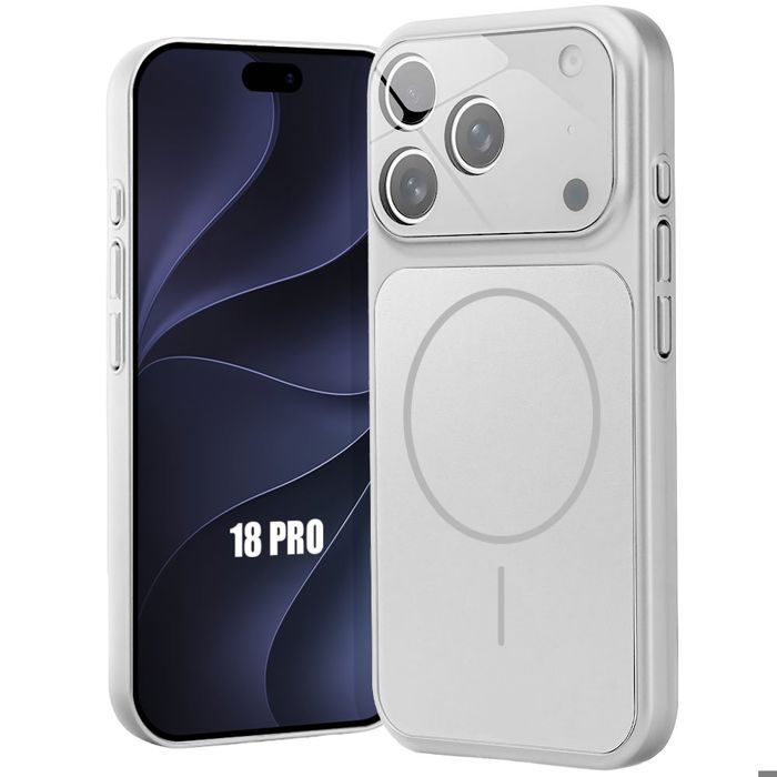 Coque pour iPhone 18 Pro, Antichoc avec Protection Caméra et Cercle Magnétique - Argenté