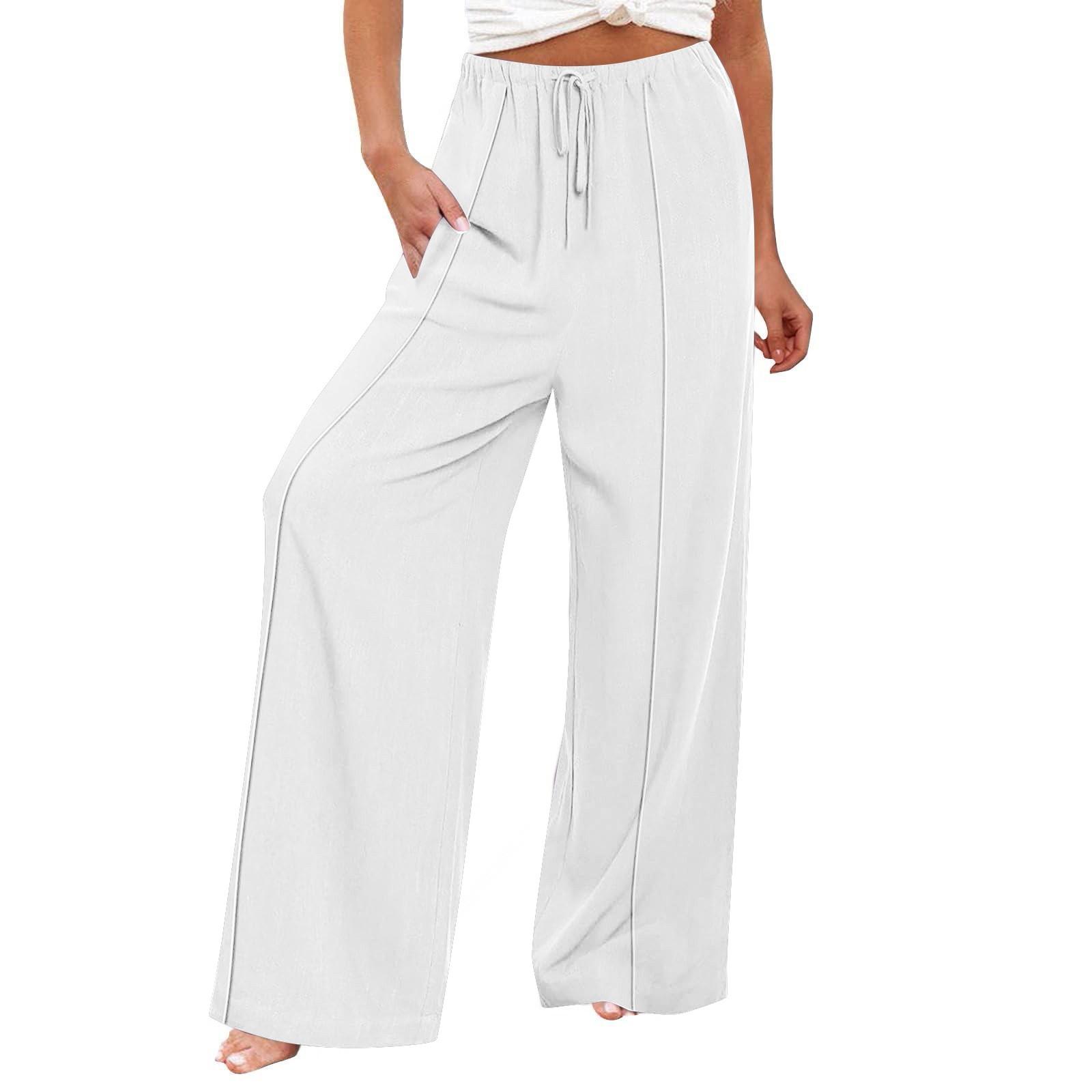 

Women s Casual Fashion Colour Cotton Linen Casual Pants Wide Leg Trousers Sweatpants With Pockets XL