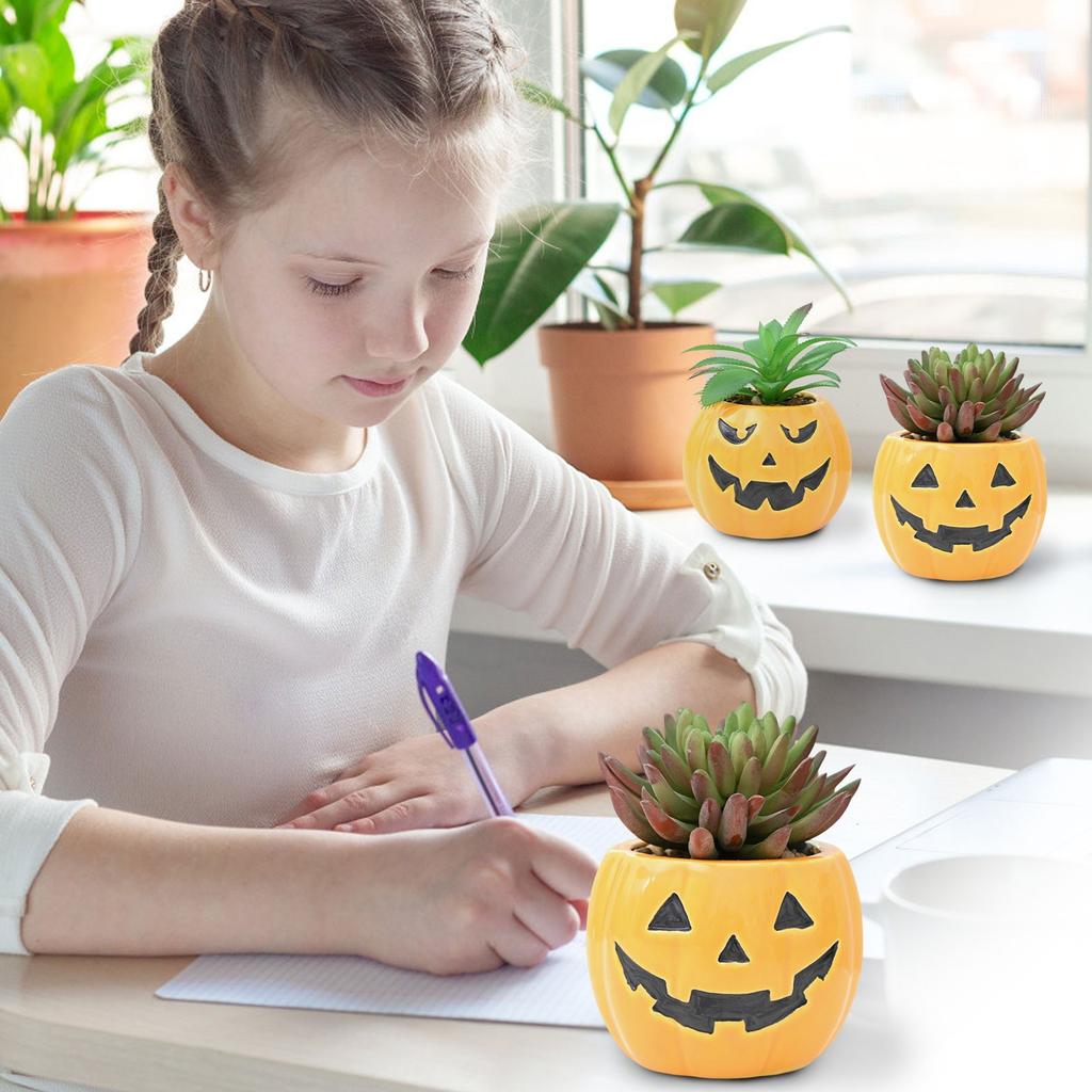 Halloween Flower Pot Decoration, Pumpkin Fake Plant Flower Pot