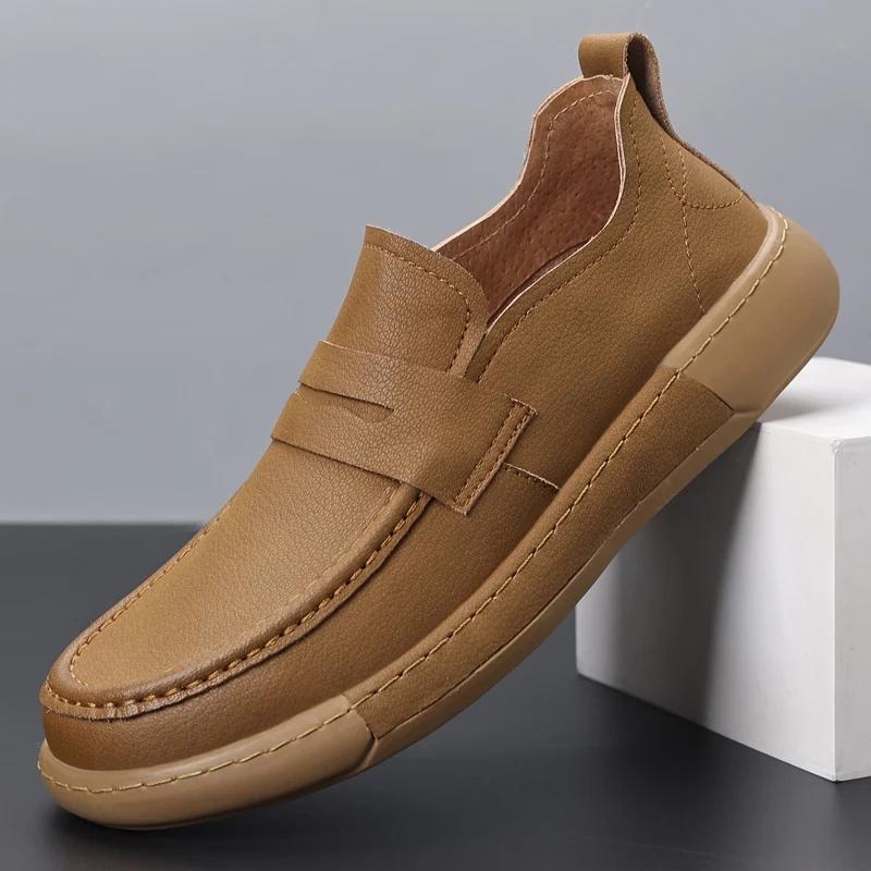 Fashion British Style Genuine Leather Men Loafers Casual Business Office Shoes Brand Fashion Comfy Antiskid Flat Designer Oxford Loafers