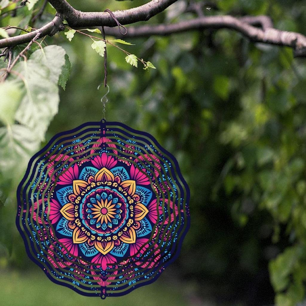 1pc 3D Mandala Wind Spinner, Metal Garden Hanging Ornament, Outdoor Pendant Wind Chime, No Power Needed