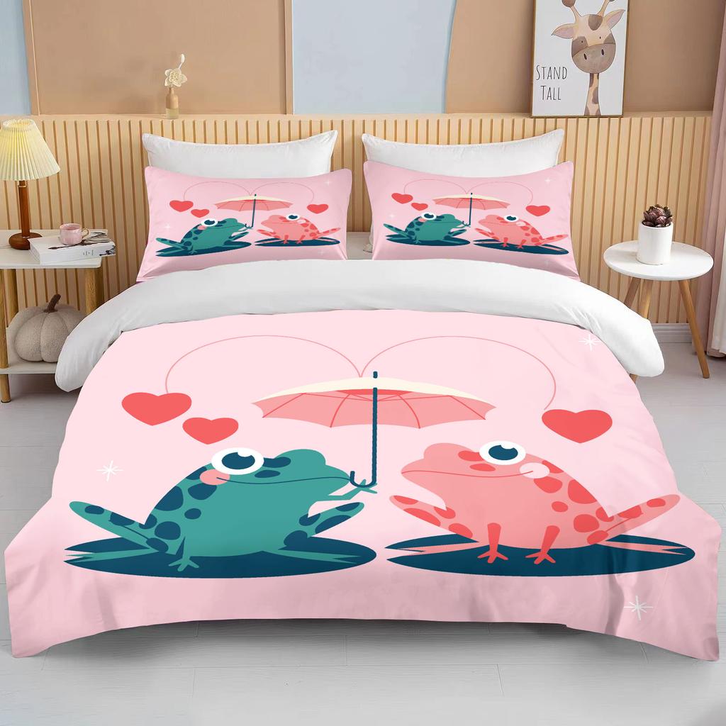 Niedliches Cartoon-Tierpaar Doppelbett-Bettdeckenset Bett Europäisches Bettwäscheset Heimtextilien Luxus-Kissenbezug Schlafzimmer-Bettwäscheset