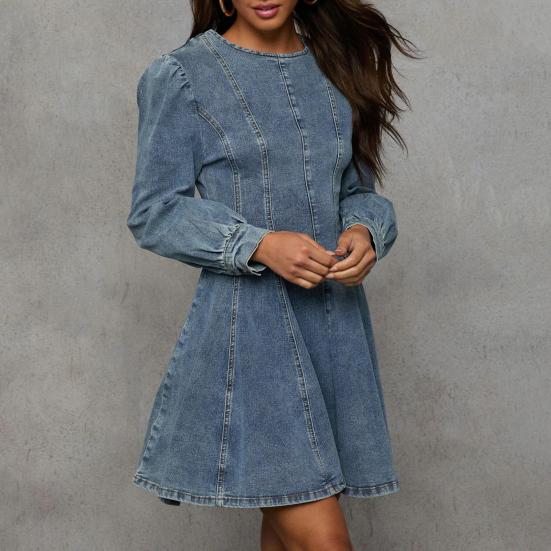 Abito di Jeans da Donna Manica Lunga Aderente Mini Abito di Jeans Casual con Orlo Arricciato per Tutti i Giorni Vacanza Lavoro