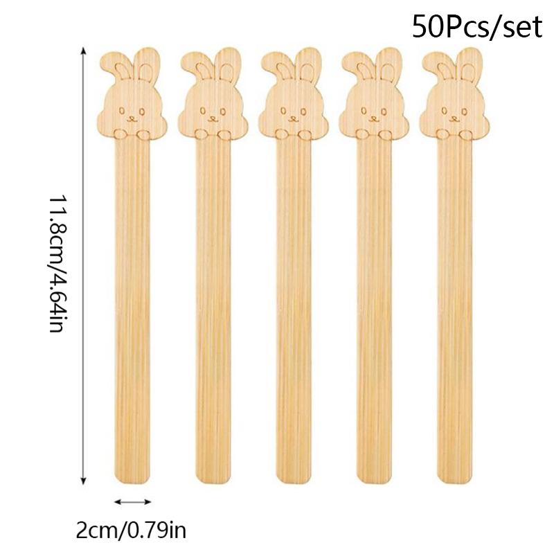 50pcs Natural Wooden Cartoon Ice Cream Popsicle Sticks Wood Stick Ice Cream Spoon Hand Art Ice Cream Ice Cube Lollipop Cake Tool
