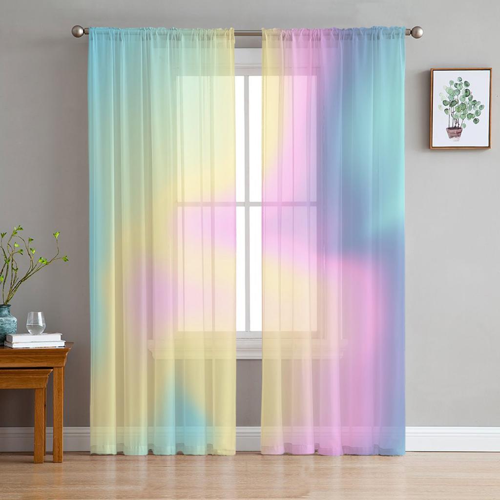 Candy Rainbow Stripes Rene voile gardiner til stuen Trykt Tyll Vindu Gardin Luksus Hjem Balkong Dekor Draper