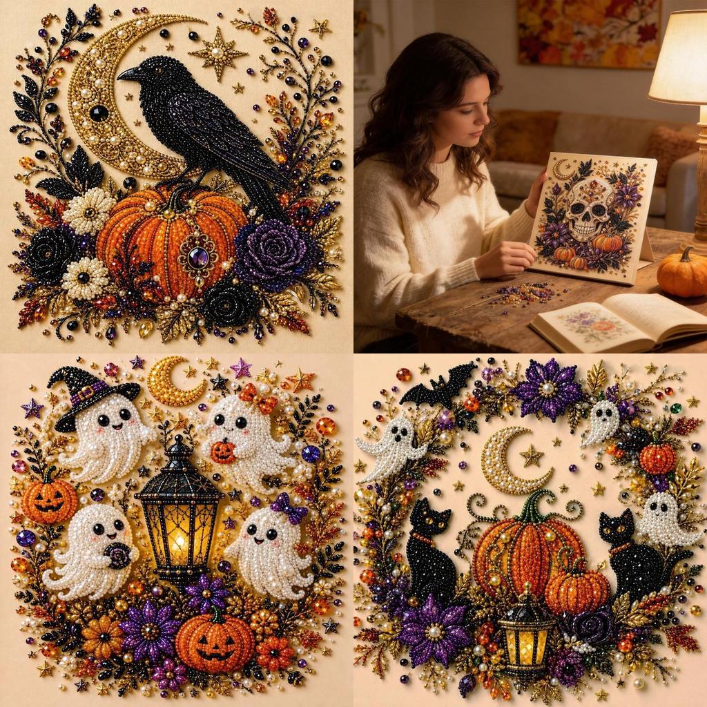 Ghost Pearl Art Diy Kit With Handcrafted Elements For Party And Holiday Celebrations