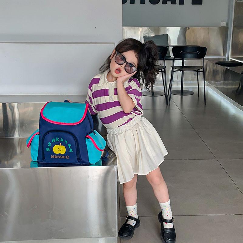 Stylish Colorful Letter Design Canvas Backpack For Kindergarten Kids School Use