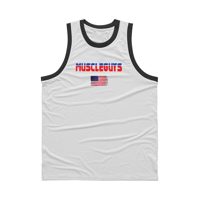 

Мужская спортивная одежда Muscleguys, летние баскетбольные майки с принтом, футболки без рукавов для тренировок для бега, мягкие и дышащие XXL белый