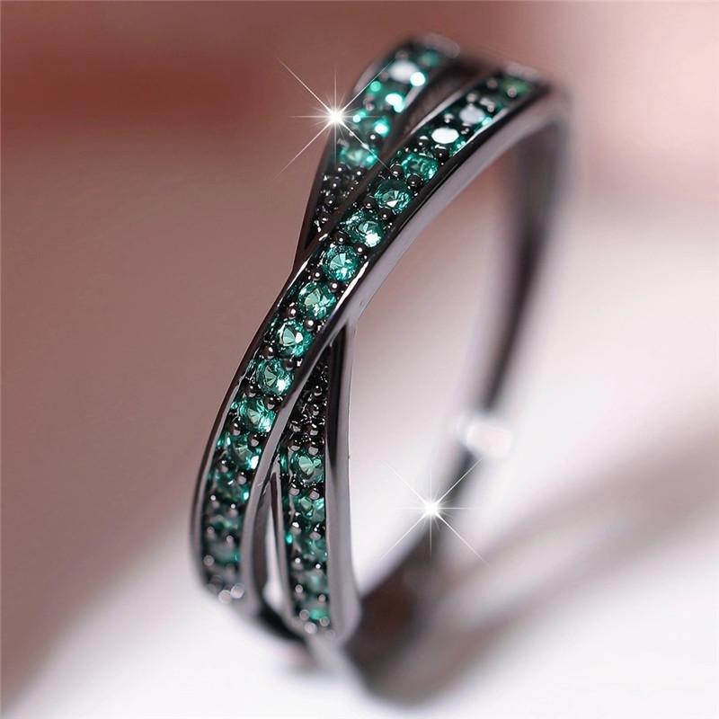 

Luxury Female Green Zircon Stone Ring Trendy Black Gold Color Engagement Cute Bride Wedding Jewelry Gift For Women 9 зелений
