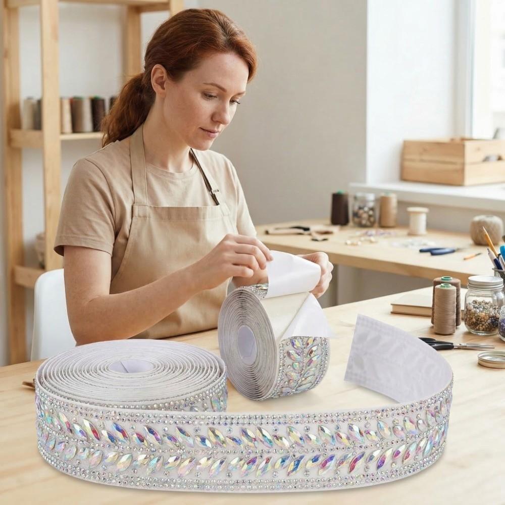 1 Yard Rhinestone Ribbon Self Adhesive Hot Melt Hot Fix Rhinestone AB Color DIY Craft Rhinestone Trim Clothing Accessories