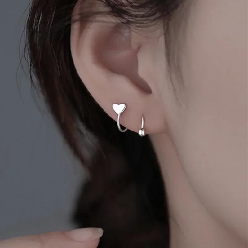 Charm Stainless Steel Spiral Twisted Piercing Heart Stud Earring for Women Personality Star Round Ear Cartilage Helix Jewelry