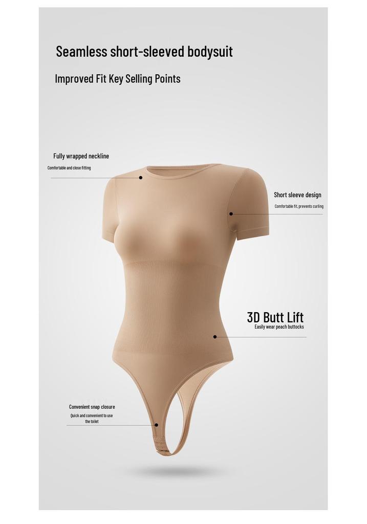 Nahtloser kurzärmeliger String-Bodysuit: Formende Bodyshapewear für Damen mit Bauchkontrolle & Po-Lifting