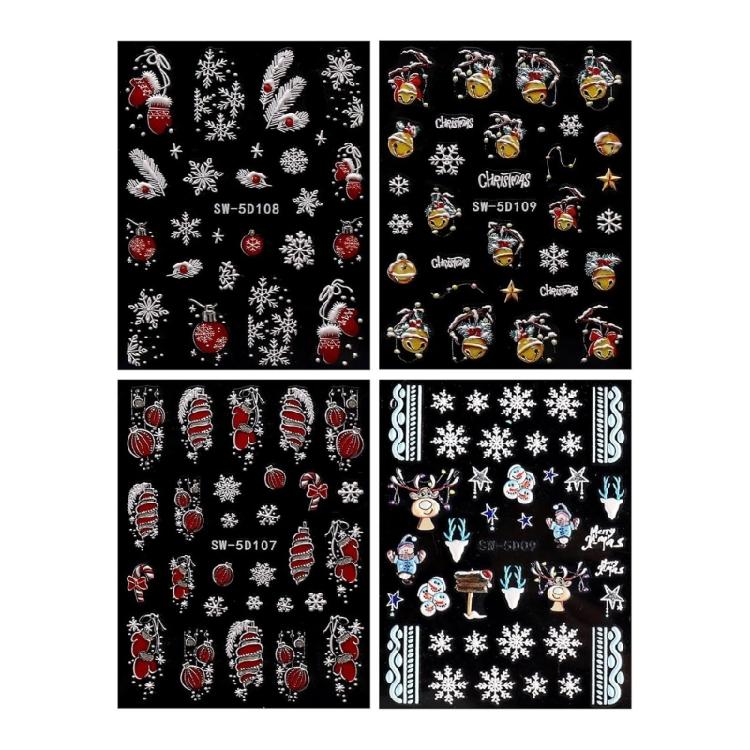 

4 Sheets Christmas Nails Sticker for Woman Snowflake Nails Decals Self-Adhesive Nails Sticker Snowman Nails Art Stickers 1