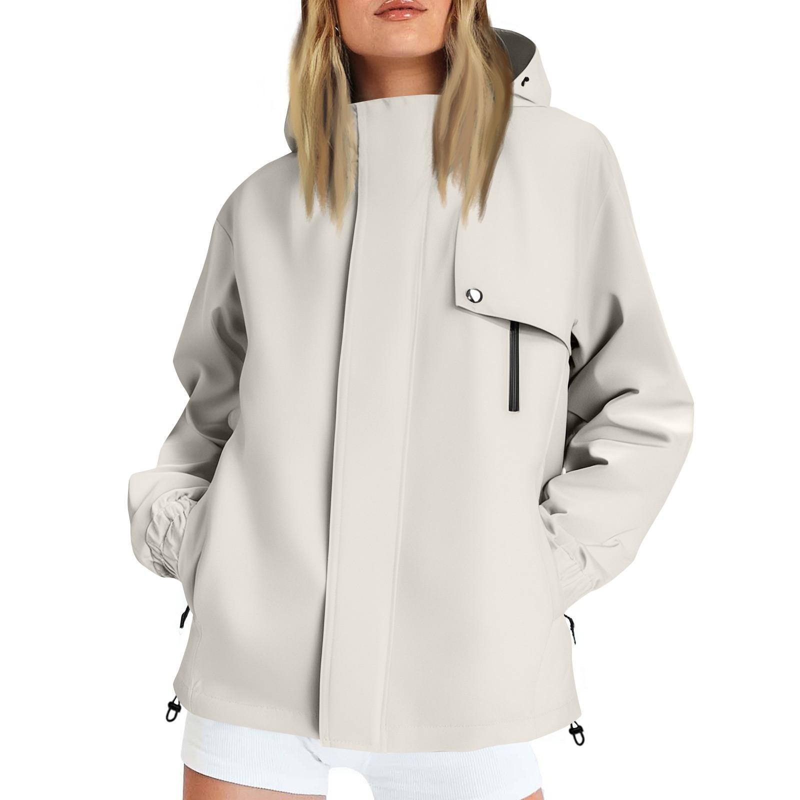 

Женская однотонная полосатая дождевик на открытом воздухе плюс водонепроницаемый плащ с капюшоном ветрозащитный XL белый