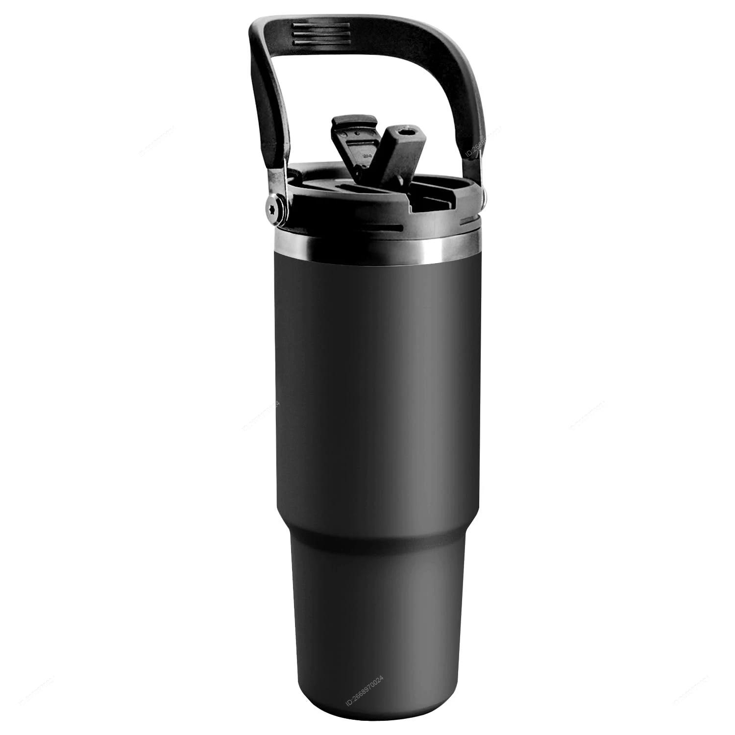 

Tyeso Tumbler with Handle Straw Lid Insulated Stainless Steel Double Walled Vacuum Water Bottle Home Sport Travel for Hot Cold 600ML чёрный