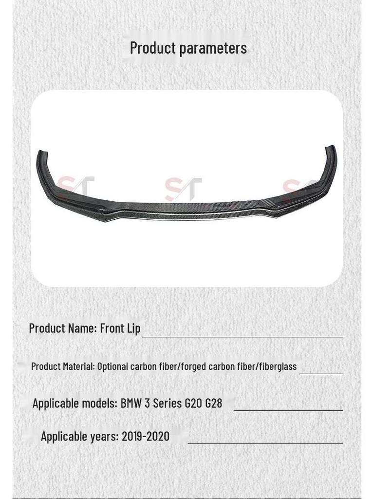 BMW 3 Series G20/G28 Carbon Fiber V Style Front Lip Spoiler & Bumper Diffuser Kit