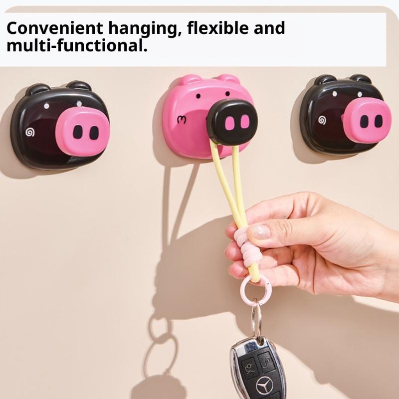 2Pcs Pig Designs Vacuum Adhesive Hook Removable Storage Solution Easy Installation For Home Organization