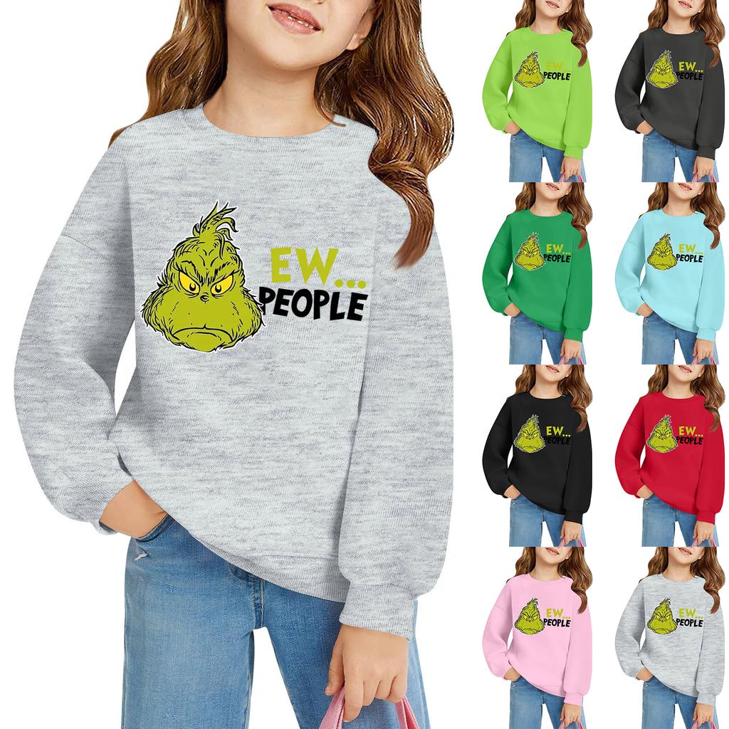Kids' Long Sleeve Loose Pullover Letter Printed Round Neck Sweatshirt