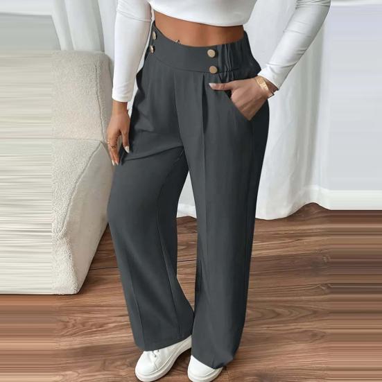 Damen Freizeithose Elastischer Hoher Bund Einfarbig Lange Hose mit Taschen Gerades Weites Bein Pendeln Arbeit Reisen Lässige Hose
