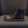 Large size high-top single shoes women's soft leather flats fashion lace-up casual short boots 2025 autumn and winter leather white shoes