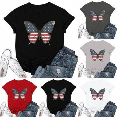 Adults Casual Daily Round Neck Independence Day Printed Short Sleeved T-shirt Letter Top