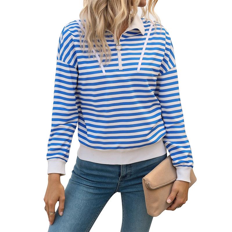 Autumn 2025 Women's Striped College-Style Loose Zipper Hoodie