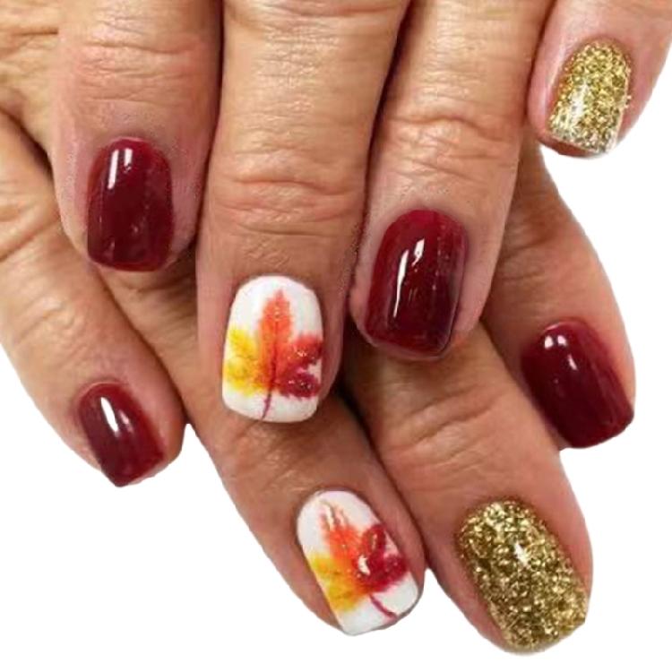 

Thanksgiving Nails Full Cover Stick on Nails Fall Press On Nails Short Maple Leaves False Nails Artificial Nails 1