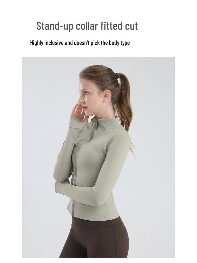 Women's Slim Fit Stand Collar Fitness Jacket and Yoga Pants Set for Autumn/Winter